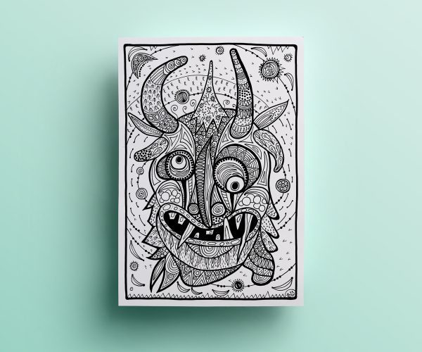 Krampusmaske, Ausmalbild aus: Das große Ausmalbuch Tirol