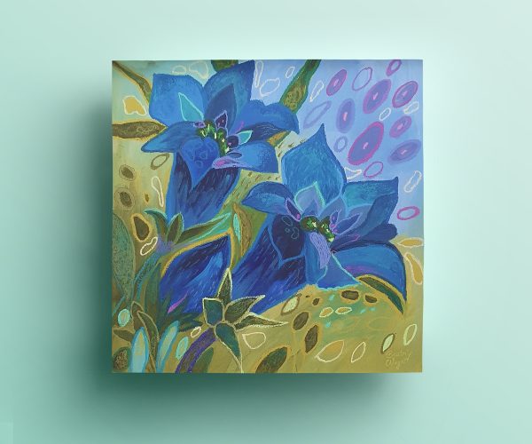 Enzian, Acryl und Ölpastellkreide auf Holz