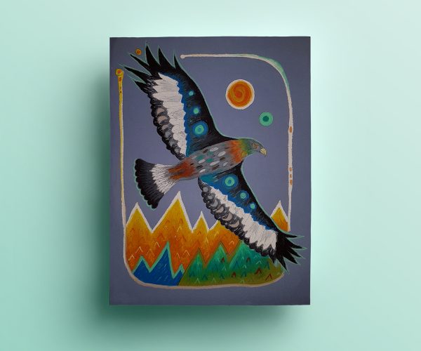 Steinadler, Ölpastellkreide, aus: Das kunterbunte Karwendelbuch