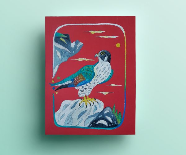 Wanderfalke, Ölpastellkreide, aus: Das kunterbunte Karwendelbuch
